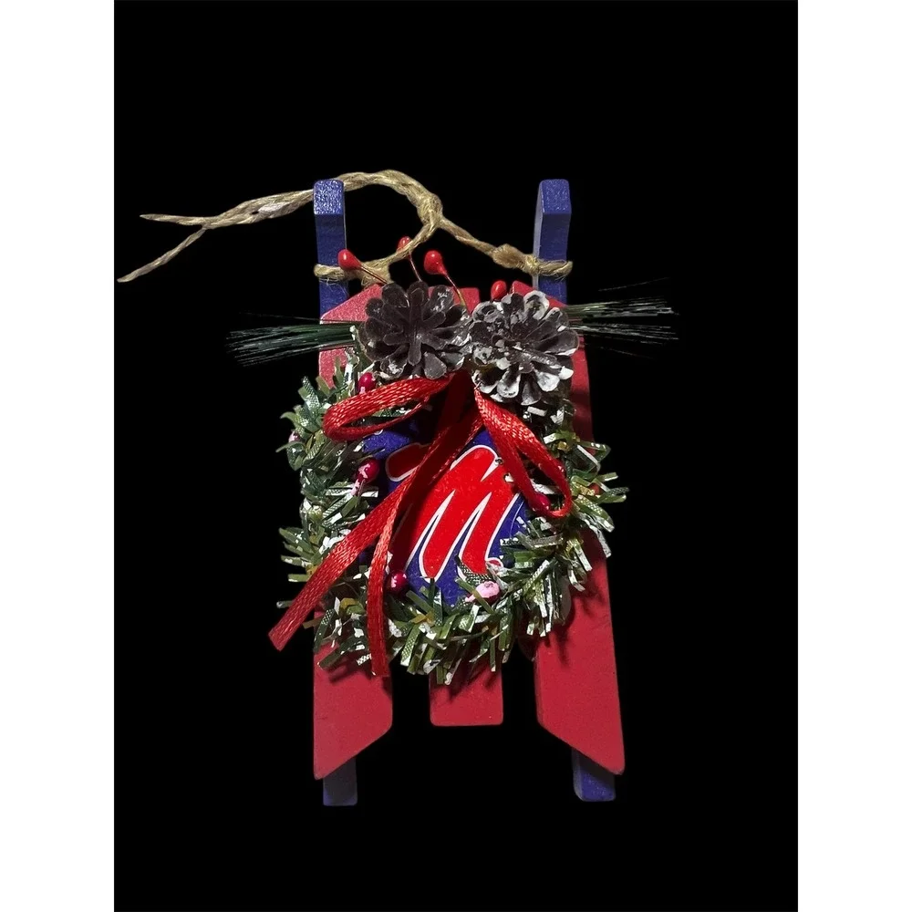 Ole Miss Rebels‎ Fan Christmas Ornaments Set Mason Jar Snowflakes Sleigh Wreath